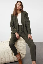 Trendyol Khaki Linen Look Woven Jacket Trousers Bottom-Top Set