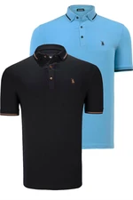 DOUBLE SET T8586 DEWBERRY MEN'S T-SHIRT-BLACK-LIGHT BLUE