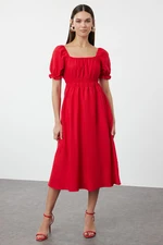 Trendyol Red Balloon Sleeve Midi Woven Dress