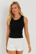 Cool & Sexy Women's Black Piping Camisole Blouse