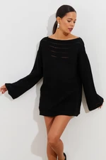 Cool & Sexy Women's Black Spanish Sleeve Openwork Knitwear Long Blouse