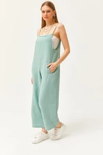 Olalook Women's Almond Green Pocket Strappy Loose Flowy Jumpsuit