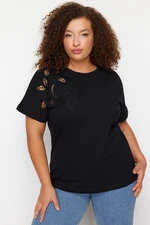 Trendyol Curve Basic 100% Cotton Knitted T-shirt with Embroidery Detail