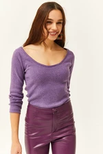 Olalook Women's Purple Pool Neck Raised Lycra Blouse