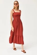 Olalook Women's Brick Strap Midi Woven Viscose Dress