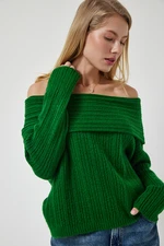 Happiness İstanbul Women's Dark Green Madonna Collar Knitwear Sweater