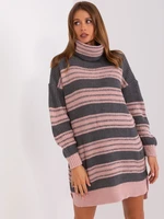 Gray and light pink knitted turtleneck dress