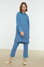 Trendyol Indigo Button Detailed Shirt-Pants, Woven Suit