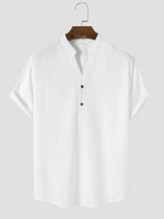 Men Plain Half Buttons Soft Breathable Casual Shirts