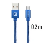 Adatkábel Swissten textil Micro-USB konnektorral, gyorstöltés támogatással, kék