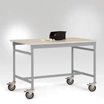 Manuflex LB4086.9006 Odkládací stolek ESD ZÁKLADNÍ mobilní s plastovým stolní deska v hliníkově stříbrná podobný RAL 9006, Šxhxv: 2000 x 800 x 856 mm