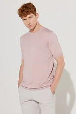 ALTINYILDIZ CLASSICS Men's Dried Rose Standard Fit Normal Cut Crew Neck 100% Cotton Short Sleeves Knitwear T-Shirt.