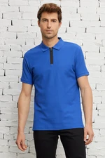 ALTINYILDIZ CLASSICS Men's Saxon Blue Slim Fit Slim Fit Polo Neck 100% Cotton Honeycomb Pattern Short Sleeved T-Shirt.