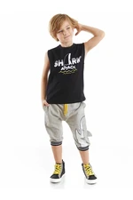 Denokids Shark Attack Boys Kids Sleeveless Black T-shirt Gray Capri Shorts Set