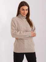 Dark beige women's sweater with cuffs