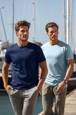 Trendyol Navy Blue-Blue pánske basic slim fit tričko 100% bavlna 2-pack s krátkym rukávom