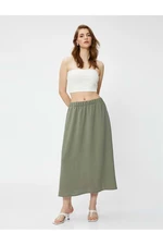 Koton Midi Length Flared Skirt with Elastic Waist Khaki