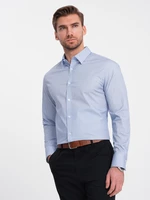 Ombre Men's micro-patterned cotton REGULAR FIT shirt - light blue