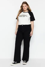 Trendyol Curve Black High Waist Dirty Trim Detailed Wide Leg Jeans.