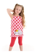 Denokids Cat Girl Kid Poplin 100% Cotton Tank Top, Red Leggings Set.