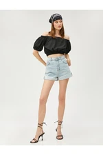 Koton Off-the-Shoulder Crop Blouse with Balloon Sleeves