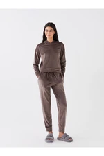 LC Waikiki Long Sleeve Velvet Women's Pajamas Set with Hooded Plain