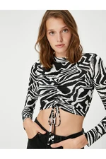 Koton Long-Sleeved T-Shirt Crop Front Ruffle Detailed.