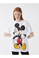 LC Waikiki Mickey Mouse Printed Short Sleeve Women's T-Shirt with a Crew Neck