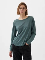 Navy green women's basic T-shirt with linen blend GAP
