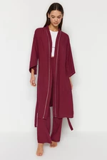 Trendyol Damson 2-Piece Viscose Tie Dressing Gown-Pajama Bottom Woven Pajamas Set