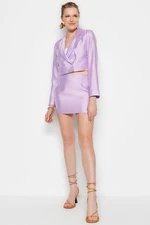 Trendyol Lilac Super Mini Skirt with Woven Shiny Fabric