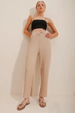 Trend Alaçatı Stili Women's Beige Ribbed Pile Loose Trousers