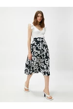 Koton Women's Floral Midi Skirt With Elastic Waist Pleated Pleat