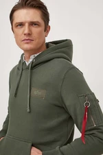 Mikina Alpha Industries pánska, zelená farba, s kapucňou, s potlačou