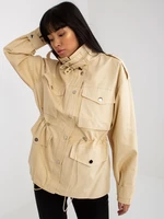 Light beige cotton transition jacket with ribbing