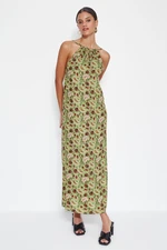 Trendyol Green Straight Cut Maxi Woven Halter Neck Patterned Woven Dress