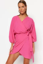 Trendyol Pink Mini Woven Double Breasted 100% Cotton Beach Dress