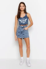 Trendyol Blue Stitching Detail Denim Shorts Skirt