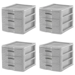 Sterilite Medium Weave 3 Drawer Unit Plastic, Cement, Set of 4