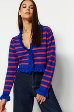 Trendyol Sax Crop Striped Soft Textured Kardigan z dzianiny