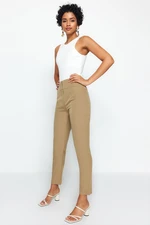 Trendyol Brown Cigarette Skinny Leg Tkane spodnie z przeszyciami w talii