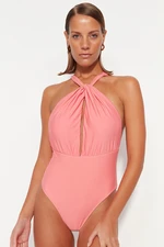 Trendyol Pink Halterneck Cut Out/Windowed Regular Leg Swimsuit