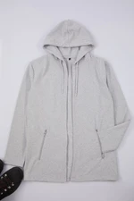 Trendyol Grey Melange Zippered Hooded Sweatshirt/Cardigan