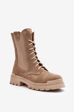 Suede Women's Lace-up Work Boots Beige Nicole