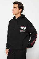 Trendyol Black Oversize/Wide Cut Hooded Fleece Inside/Warm Sweatshirt