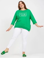 Plus size green blouse with patch and printed design