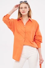 armonika Women's Orange Oversize Long Basic Shirt