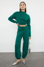 Trendyol Emerald Green Super Crop Knitwear Bottom-Top Set with Jogger Pants