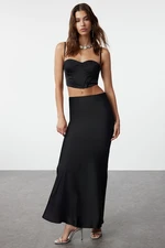 Trendyol Black Woven Satin Long Skirt