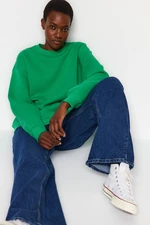 Trendyol Green Oversize/Relaxed Fit Basic Crew Neck Thick/Polar Inside Knitted Sweatshirt